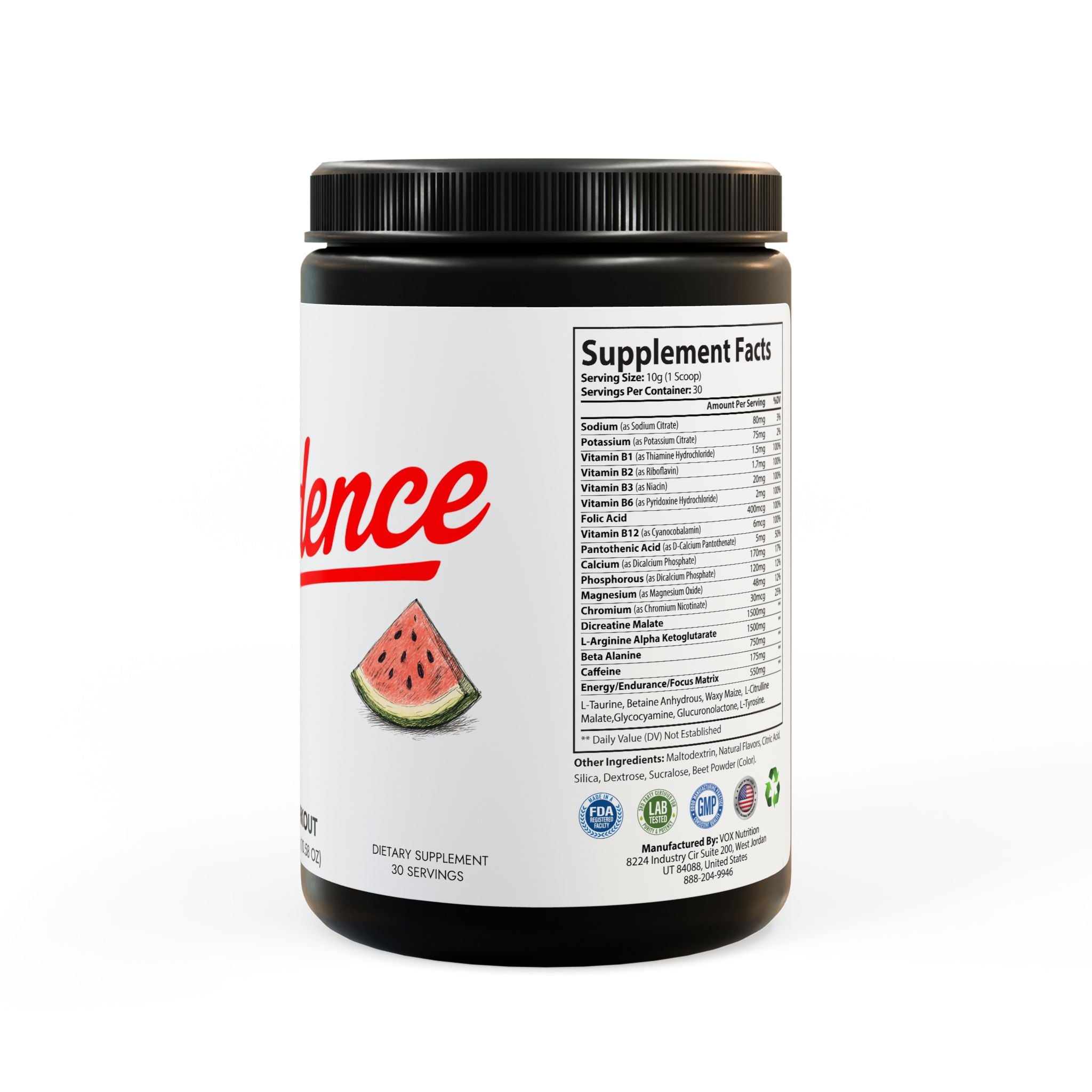 Confidence is free - Pre-Workout Supplement, Watermelon (300g, 10.58oz)